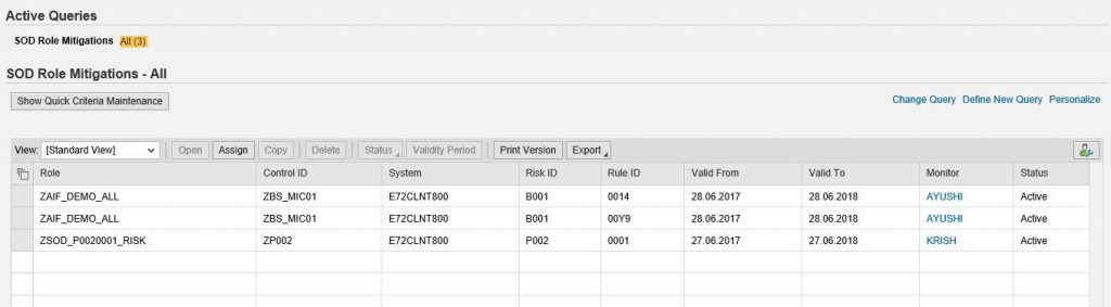 SAP GRC Mitigation Control