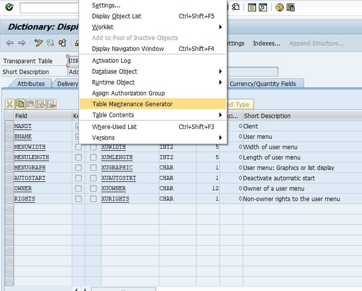 assignment of calculation methods sap table